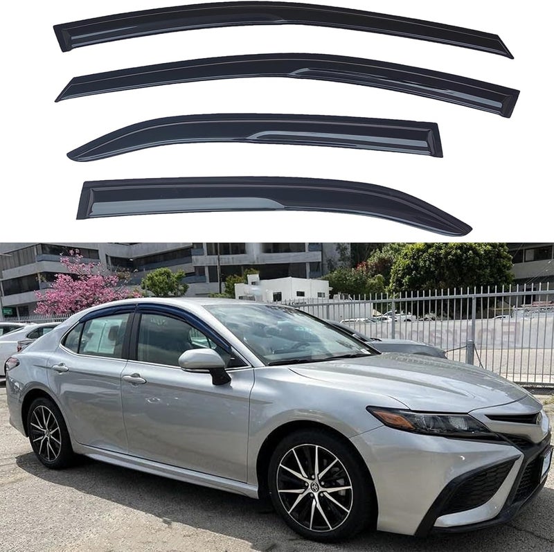 TONOYTIM Tape On Window Visors Rain Guards Side Wind Deflectors Compatible with 2018-2024 Toyota Camry, Window Vent Guard Shade Sun Car Accessories 94311,4-Pieces Set - Image 1